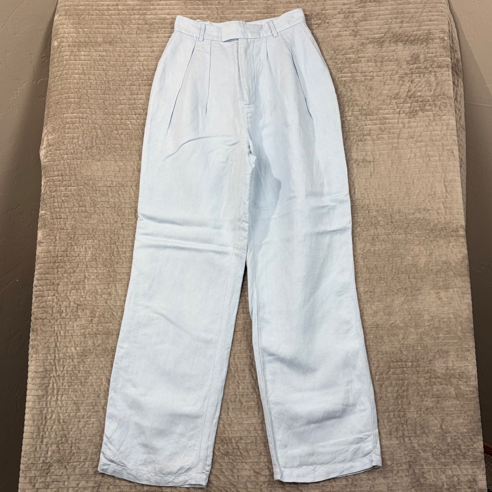 Significant Other Light Blue Linen‎ High Waisted Pleated Wide Leg Pants US 4